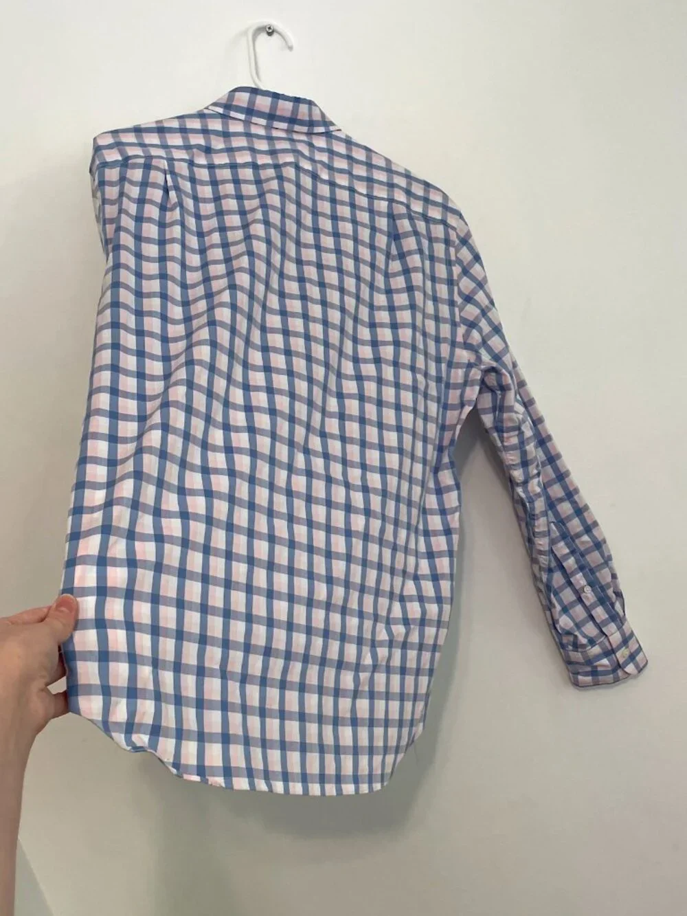 J. CREW Factory Mens Slim Untucked Flex Performance Casual Shirt Blue Pink Plaid